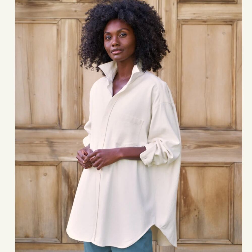 Frank & Eileen Mackenzie Italian Flannel Oversized Shirt Winter‎ White One Size